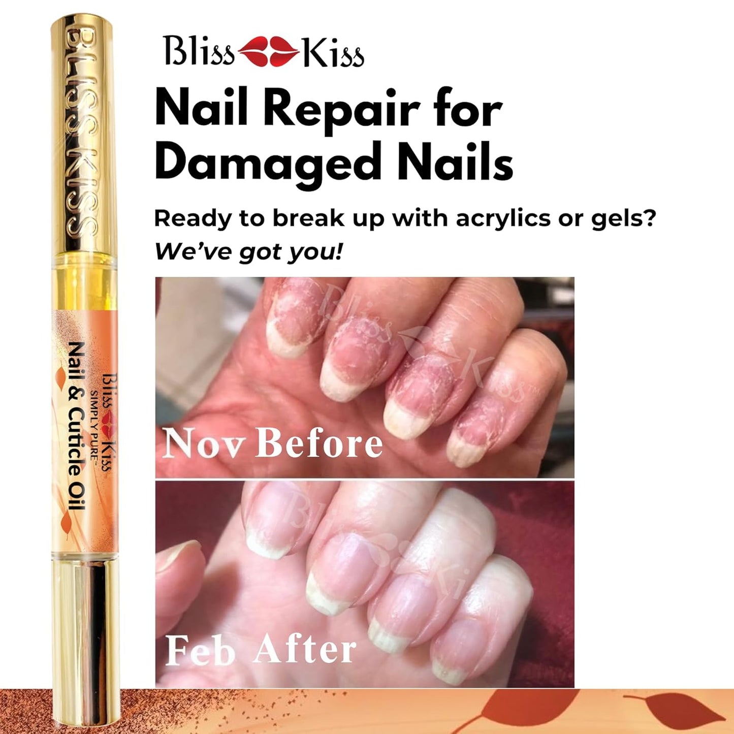 Bliss Kiss | 1 Pumpkin Spice Latte Fragrance | Nail Oil Cuticle Pen w/Vitamin E & Jojoba⏤Nail Strengthener Nail Growth Serum for Brittle Peeling Breaking Thin Nails
