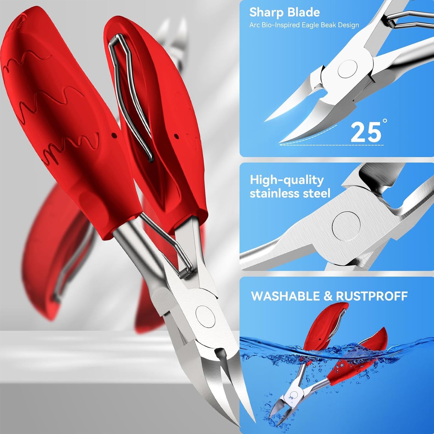 Toenail Clippers for Seniors Thick Toenails | 4-PCS Ergonomic Long Handle Non-Slip Soft grip Toe Nail Clippers Set for thick toenails | Premium Steel Heavy Duty Super Sharp Fingernail Clippers for Men