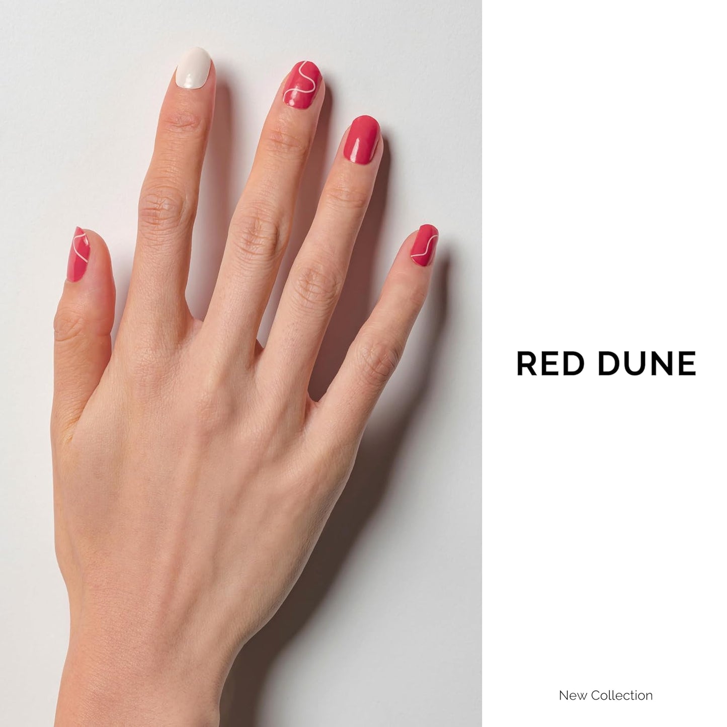 Nailog Semi Cured Gel Nail Strips 34 pcs | Buy 2 Get 1 UV Lamp | Long Lasting Nail Polish Sticker Wraps with Glossy Gel Finish (Red Dune)