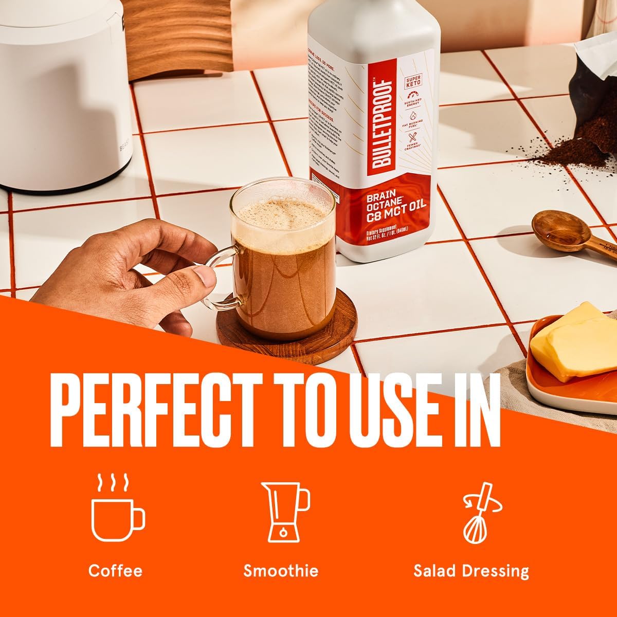 Bulletproof Brain Octane C8 MCT Oil, 32 Ounces, Keto Supplement for Sustained Energy and Fewer Cravings