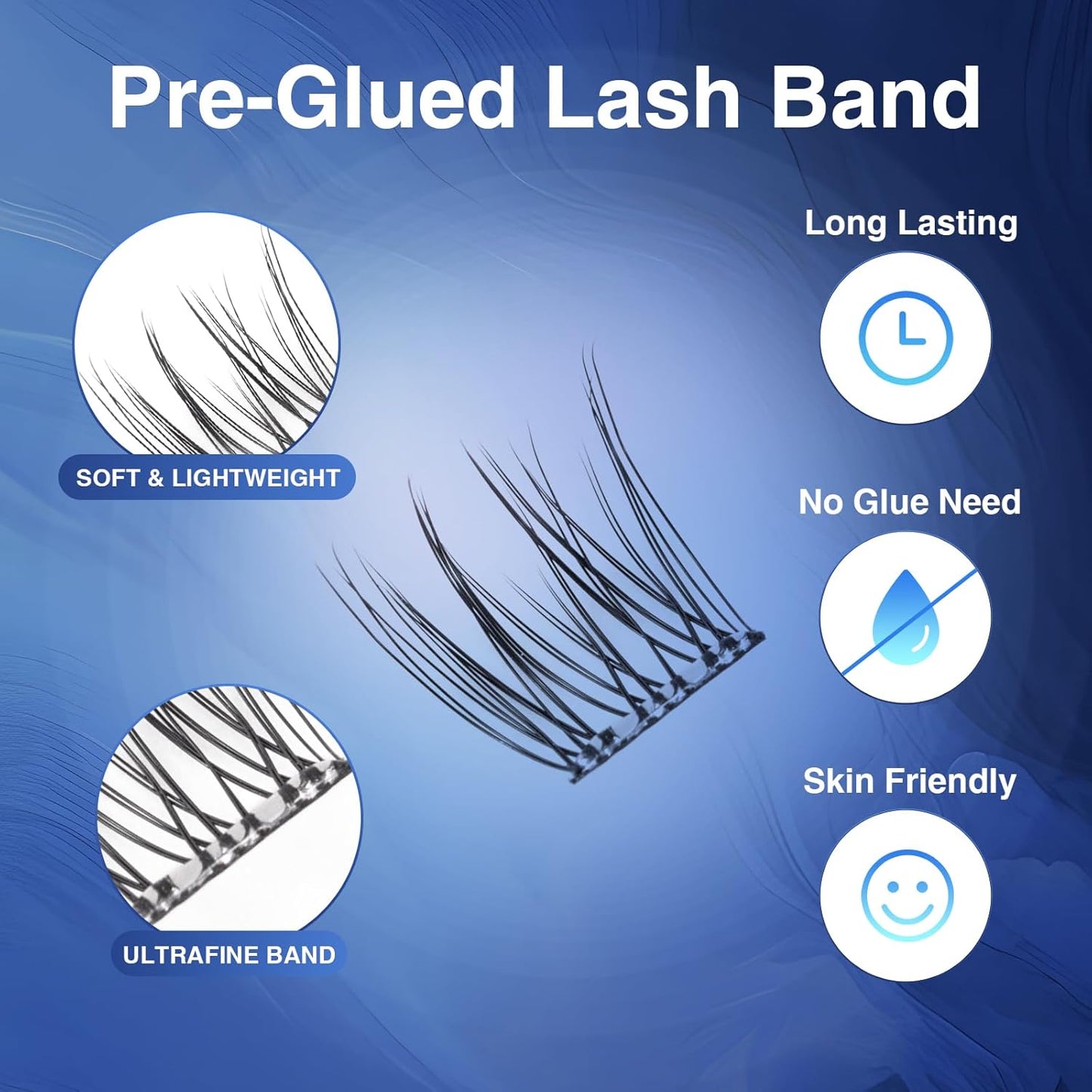 Self Adhesive Eyelash Clusters, 72PCS No Glue Needed Press On Lashes, Natural Look Pre-Glued Cluster Lashes, Ultra-Thin & Lightweight, Easy Apply for Beginners (D Curl, No Residue, Long Lasting)