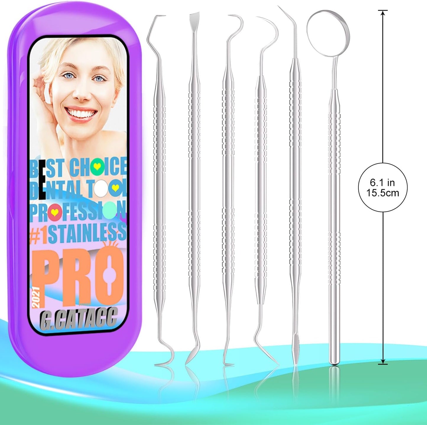 G.CATACC Dental Tools, Metal Dental Pick Teeth Cleaning Tools for Home Use, Stainless Steel Oral Care Hygiene Kit with Tooth Scraper Plaque Tartar Remover - with Case