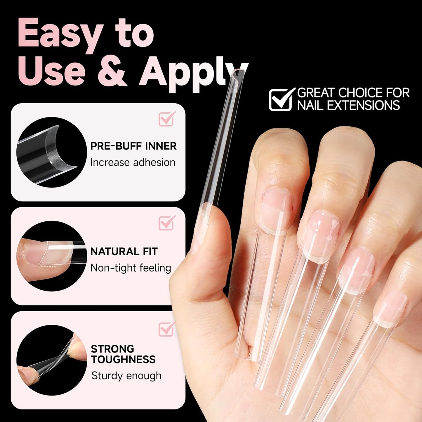 UNA GELLA 312PCS XXXL Nail Tips Square No C Curve, Extra Long Half Cover Long Straight Gel Nail Tips 12 Sizes Press on Nails Square for Acrylic Nails Professional for Nail Salon and DIY