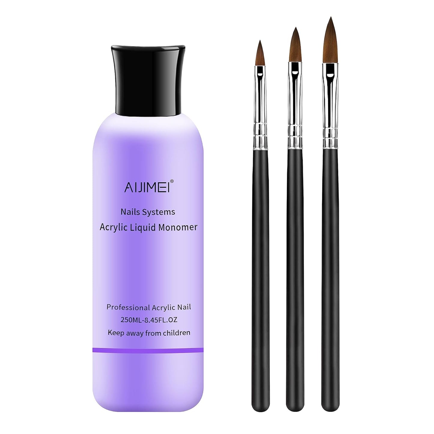 AIJIMEI Acrylic Liquid Monomer 250ML/8.5FL.OZ with 3PCS Acrylic Nail Brushes for Acrylic Powder Acrylic Nail Liquid Monomer For Acrylic Nails For Nails Powders & Liquids