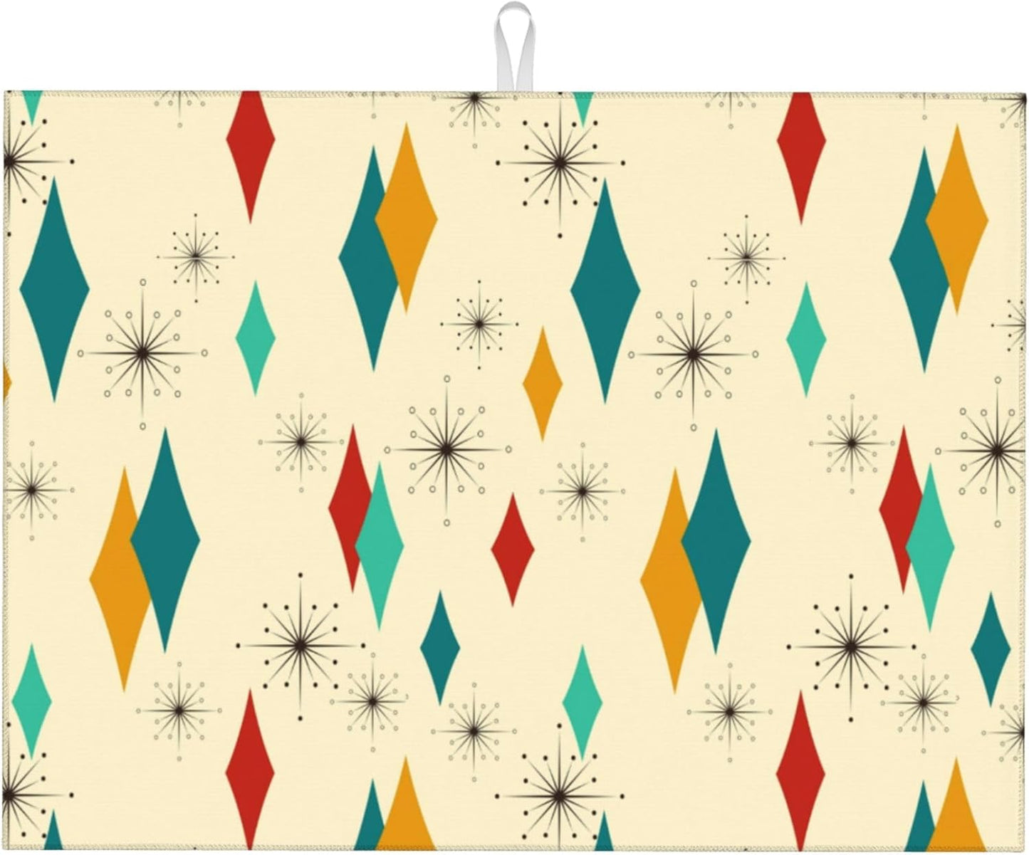 Mid Century Modern Dish Drying Mat for Kitchen Counter Atomic Retro Drying Pad 18x24 Inch Modern Absorbent Reversible Yellow Dish Drainer Rack Mats