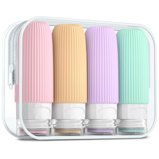 Travel Bottles for Toiletries, Tsa Approved 2oz Travel Bottles, BPA Free Leak Proof Travel Size Toiletry Containers, Refillable Travel Accessories with Toiletry Bag for Shampoo Liquid (4 Pack)