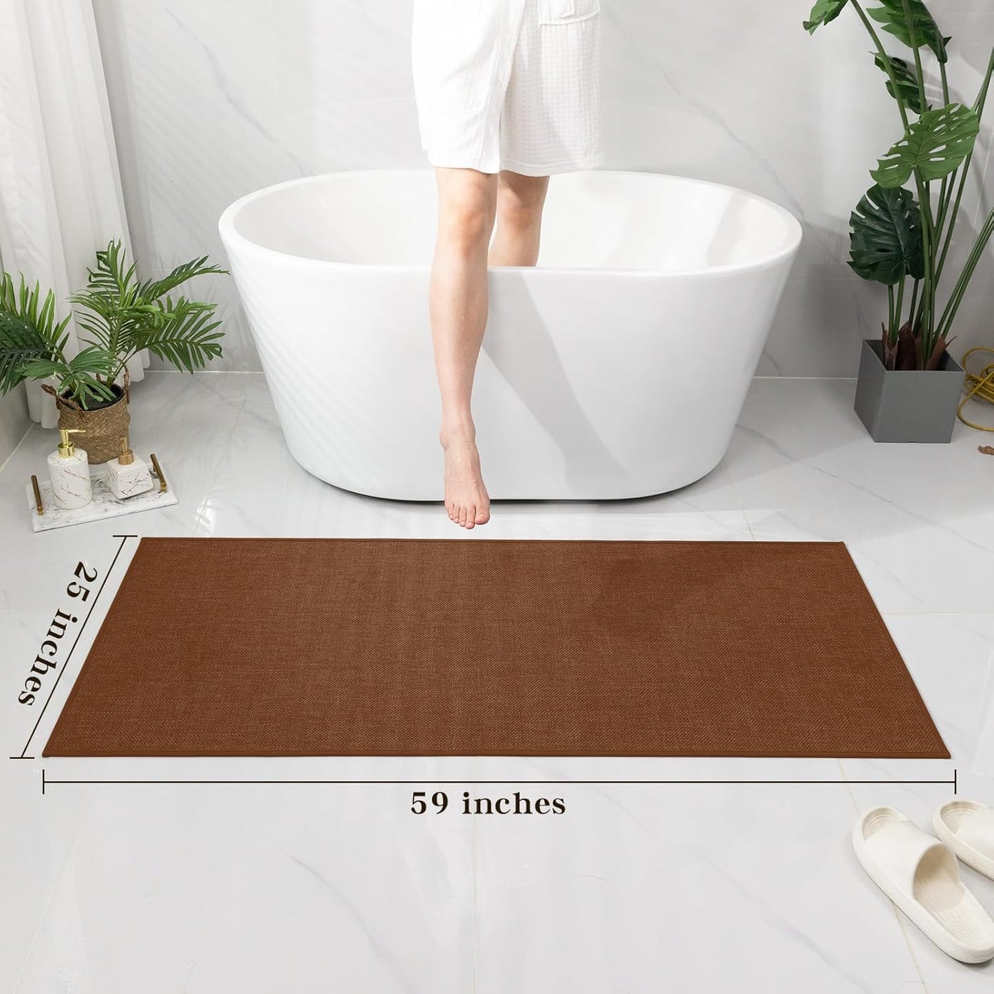 chakme Bathroom Rugs Mat 59x24, Ultra Thin Non Slip Bath Mat Large Quick Dry Absorbent Bath Mat for Bathroom Floor, (Rust, 59"x24")