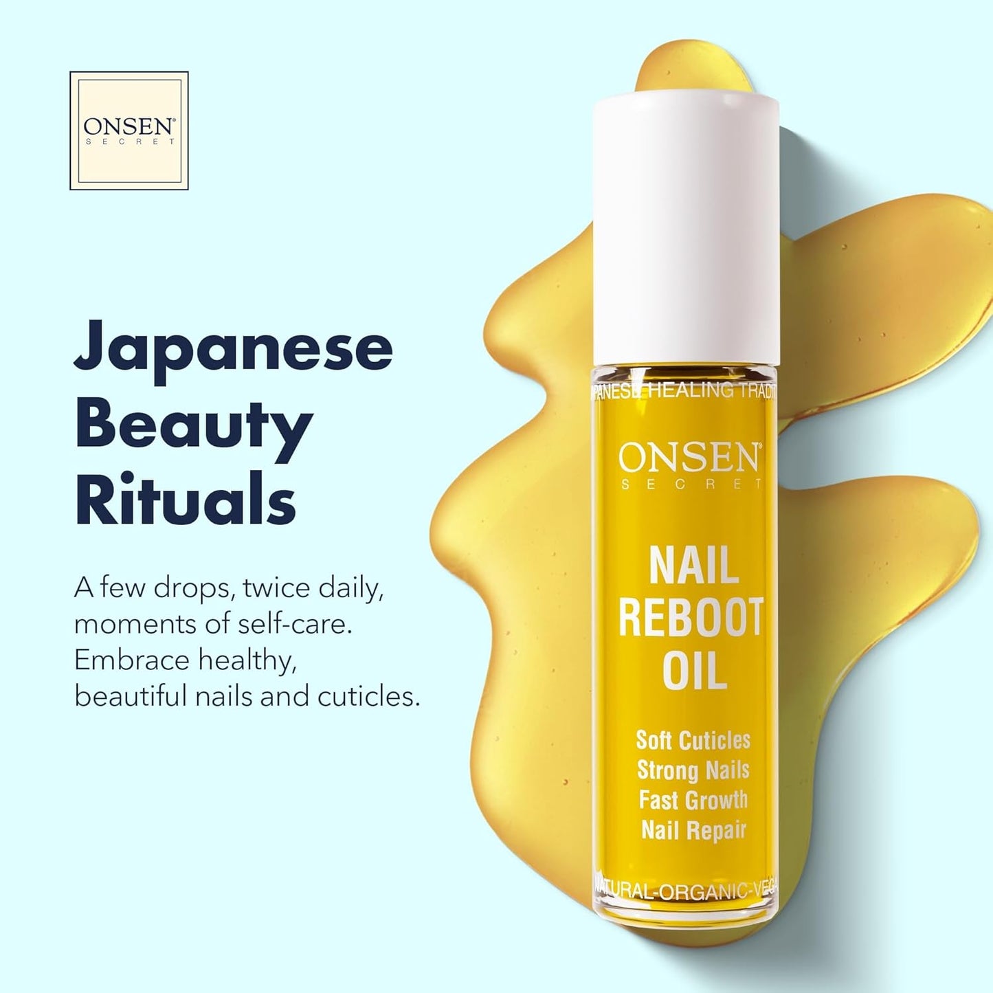 Onsen Secret Nail & Cuticle Repair Oil (2x10ml) - Dry Oil Formula - Japanese Tsubaki, Tea Tree & Jojoba - Strengthens Nails, Repairs Cuticles, Hydrates Skin & Hair - Natural & Vegan
