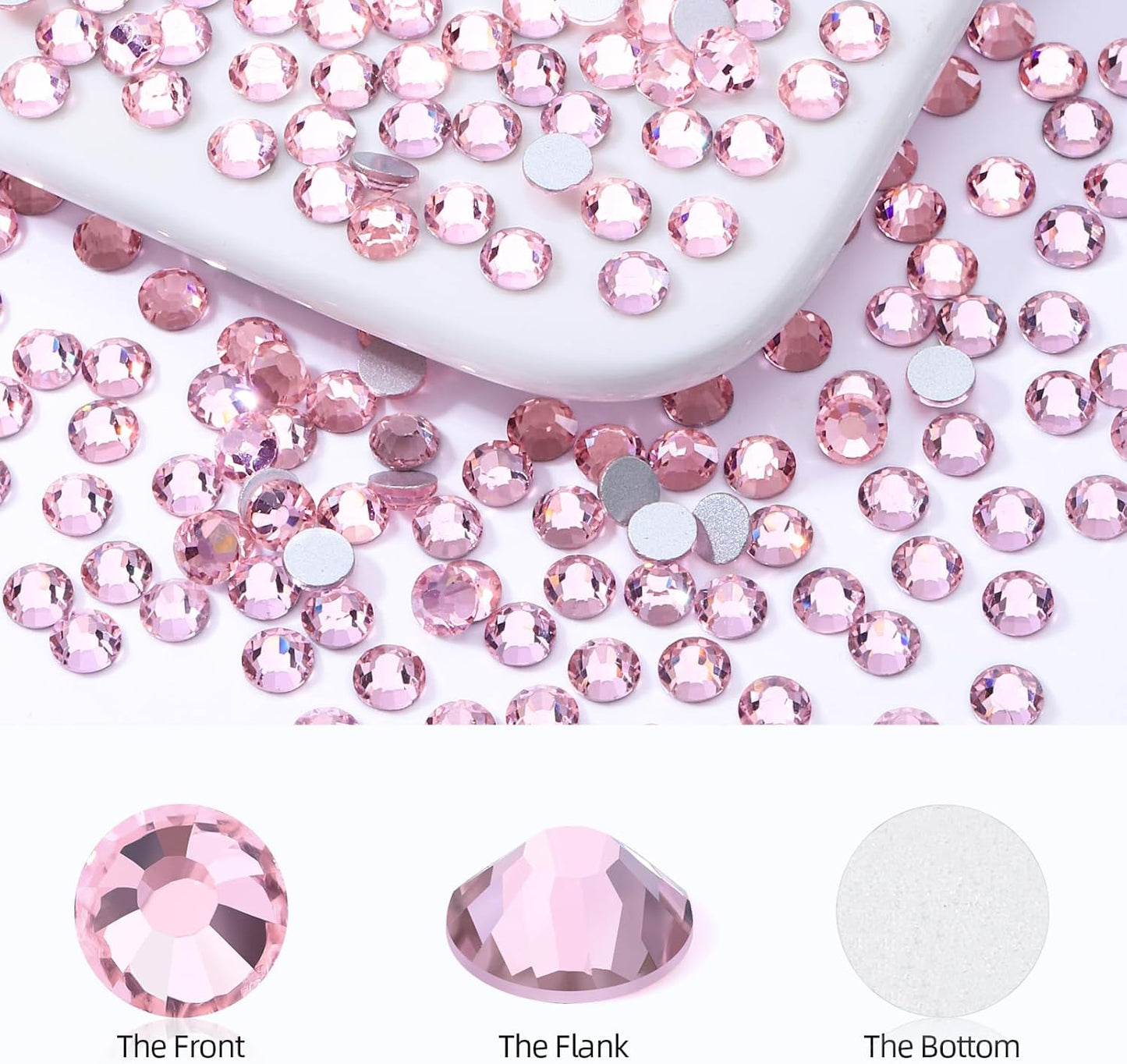 Pink Flatback Rhinestones, Glass Rhinestones for Nail Art and Craft, Glue Fix, Loose Crystal Gemstones(Pink, SS10, 1440pcs, 2.7-2.8mm)