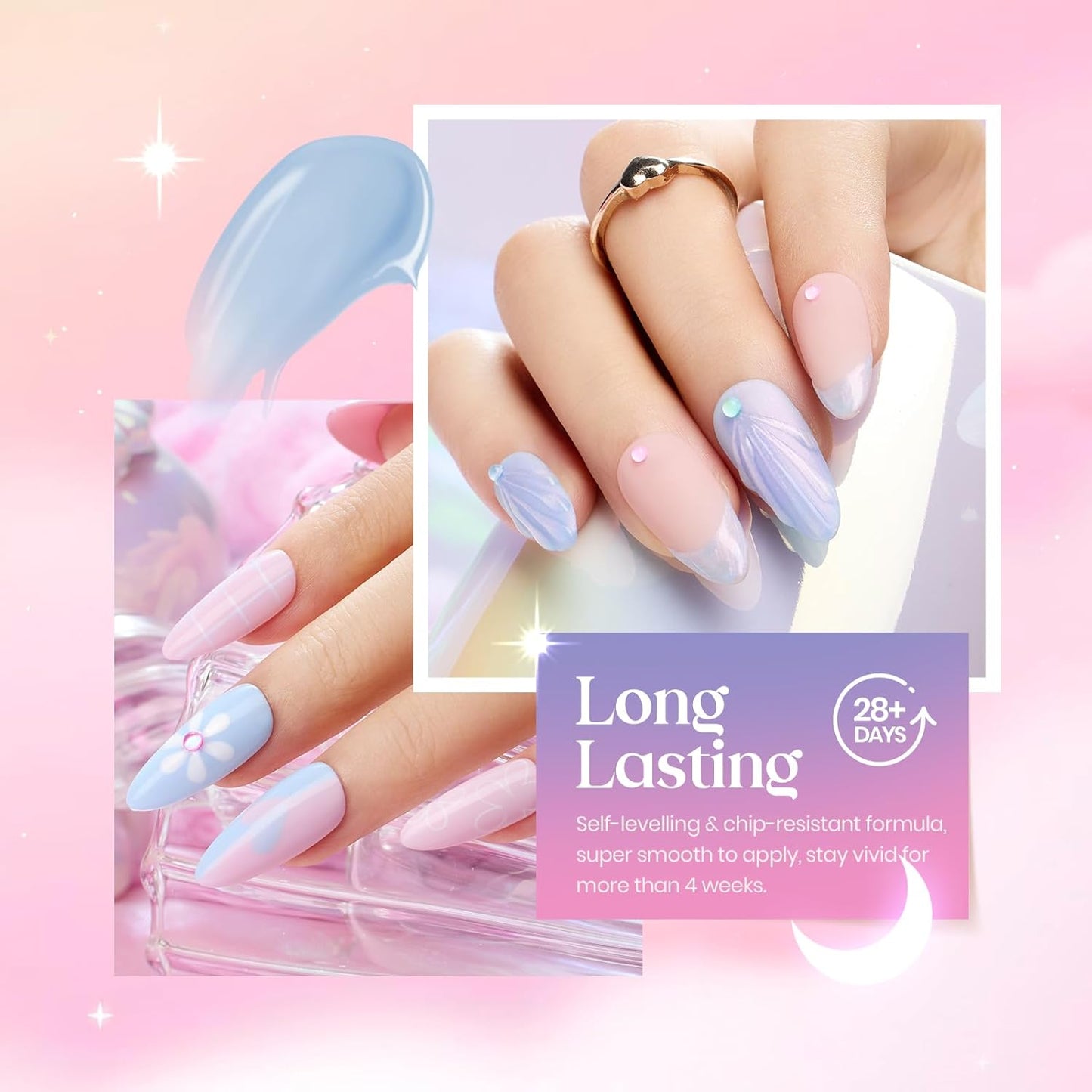 Beetles Shimmer Glitter Gel Nail Polish Set, 6 Colors Pearl Gel Polish Baby Blue Shimmer Baby Pink Glitter Purple Mermaid, Nail Drawing Soak Off Uv Led Swirl Gel Polish Shell Thread Gift for Women