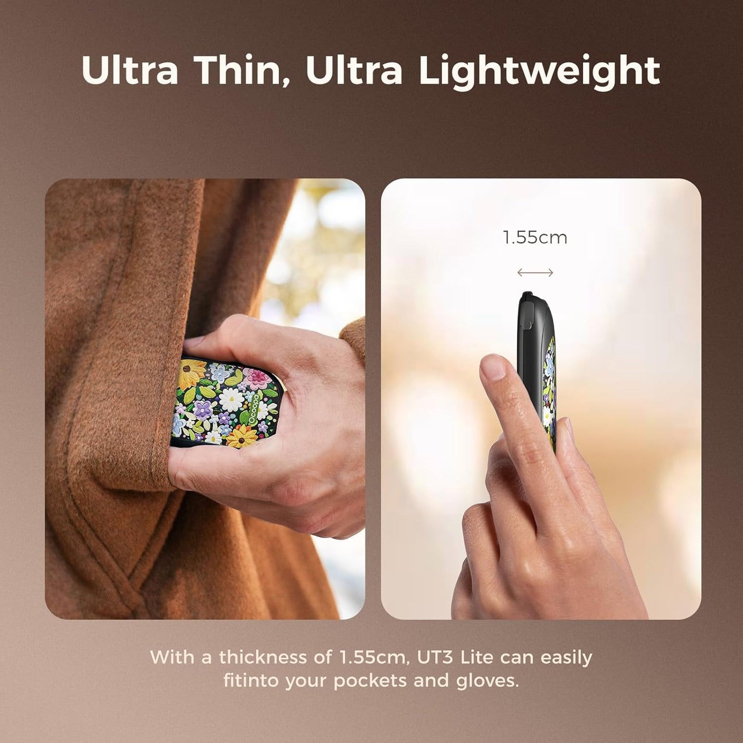 OCOOPA Magnetic Hand Warmers Rechargeable 2 Pack, AI Electric Handwarmers, Fast Heating, 3-Settings, UL Certified, Portable Heater, Gloves Fitting, Travel Essentials, Gifts Women Men, UT3 Lite