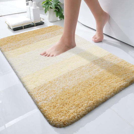 OLANLY Bathroom Rugs Mat 24x16, Extra Soft Absorbent Microfiber Bath Rugs, Rubber Backing, Quick Dry, Washable Bath Mats for Bathroom Floor, Tub and Shower, Home Decor Accessories, Light Yellow