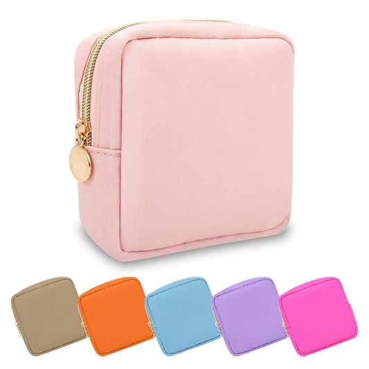 Mini Makeup Pouch for Purse, Small Cosmetic Bag Pouch Nylon Travel Toiletry Organizers Bag for Women Girls, Cute Zipper Coin Purse Preppy Storage Purse for School Work(Mini-Flamingo)