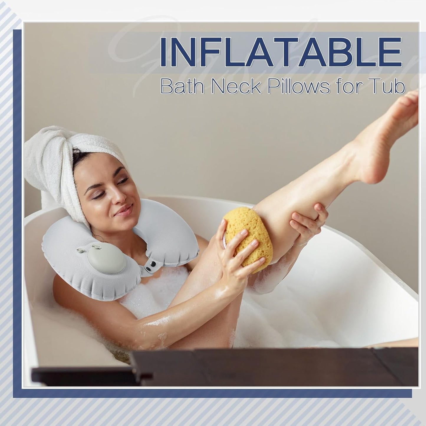 2 Pcs Inflatable Bath Pillows for Tub Bath Head and Neck U Shaped Blow up Full Body Travel Pillow with Adjustable Button Grey and Black Bath Tub Pillows for Airplanes Shower Spa