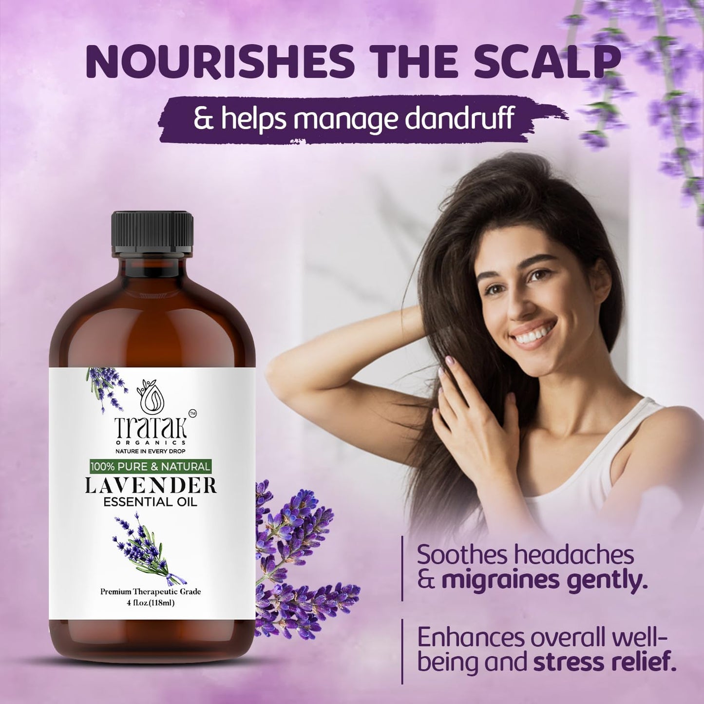 Lavender Essential Oil with Glass Dropper - Huge 4 Fl Oz - 100% Pure and Natural Lavender Oil - Premium Grade Essential Oils for Diffuser, Aromatherapy, Soap and Candle Making