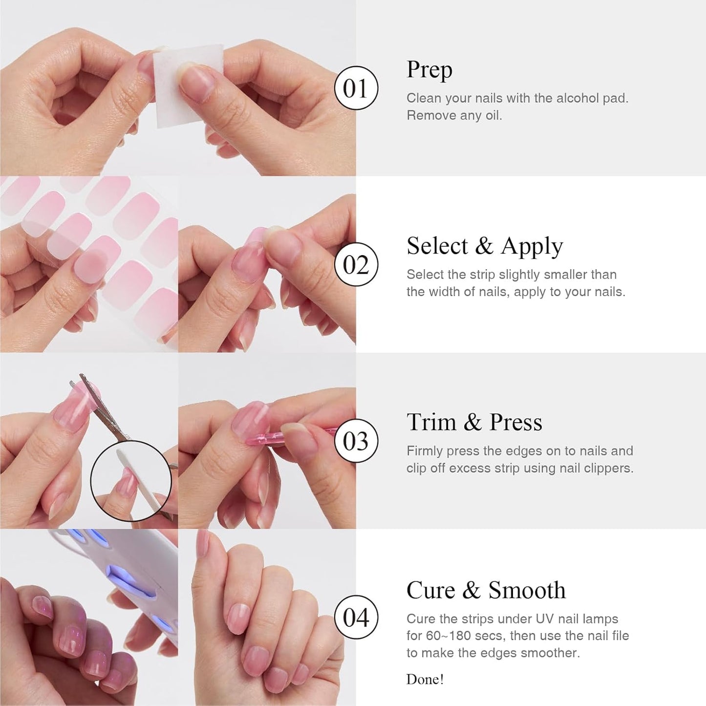 Semi Cured Gel Nail Strips, 30 Pcs Solid Color UV Stickers, Wraps for Home DIY, Salon Quality With Prep Pads, File & Wood Stick - Greenish Pink