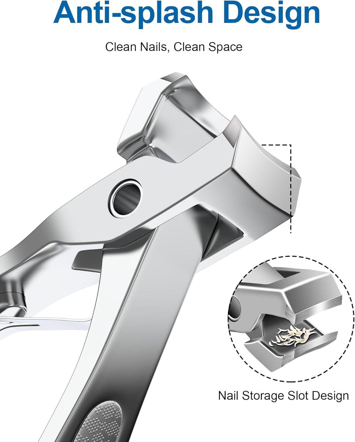 Nail Clippers for Thick Nails, Sturdy Sharp Heavy Duty Large Wide Jaw Opening Anti-Splash Fingernail and Toenail Clipper with Catcher for Seniors, Men & Women, Adult, Silver