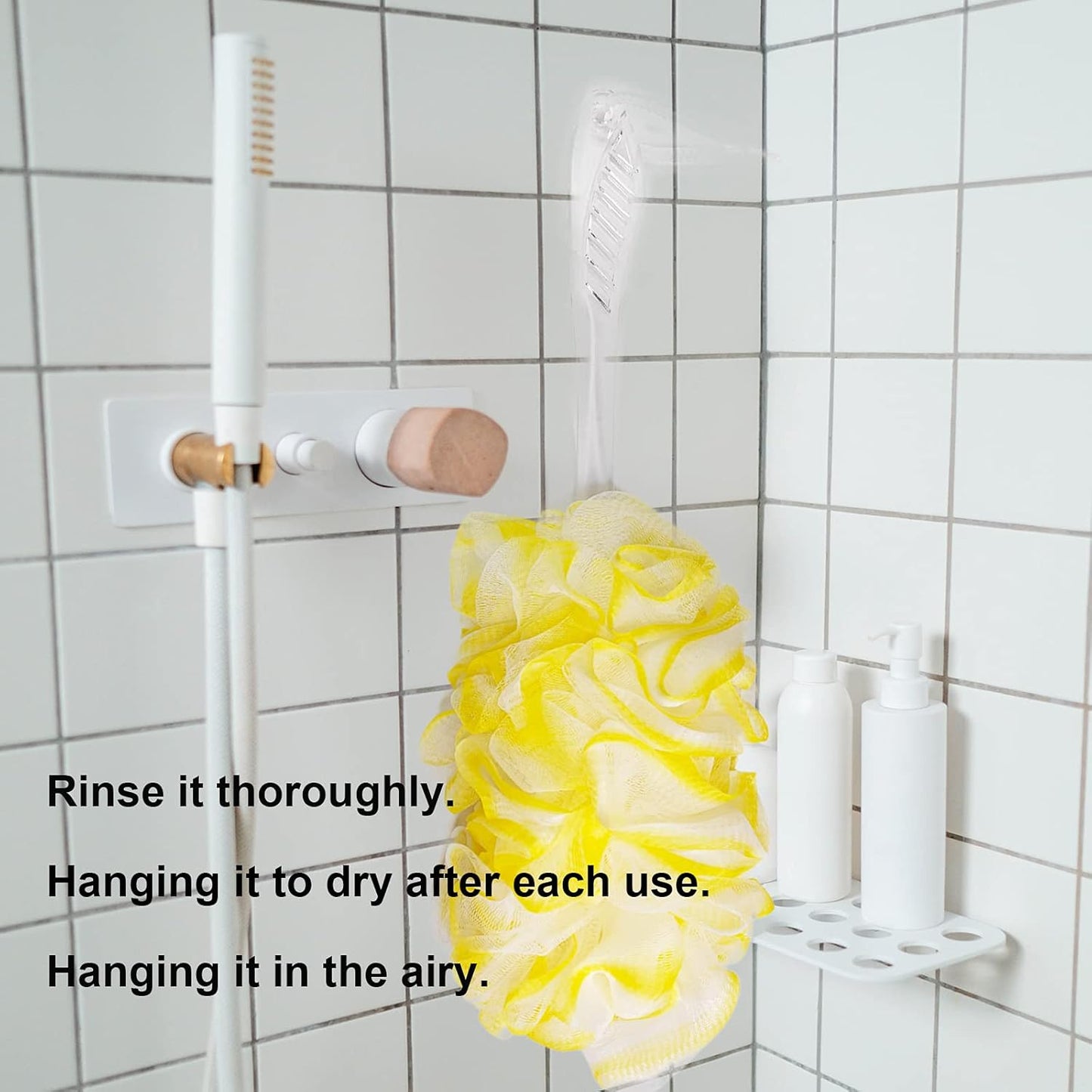 PPHAO - Back Bath Brush - Long Handle Shower Scrubber - Yellow Loofah Exfoliating Body Scrubber for Men and Women - 1 Pack