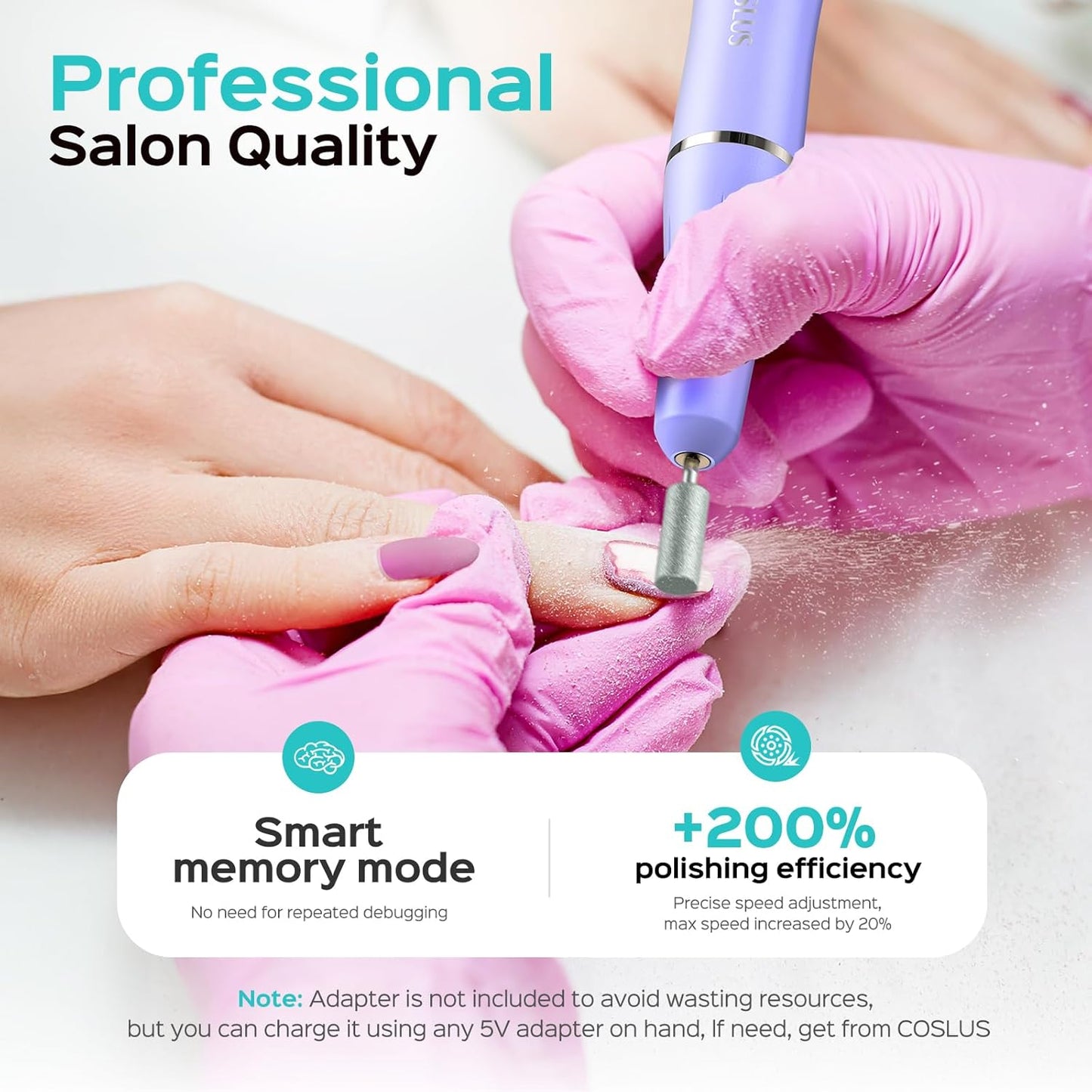 COSLUS Cordless Electric Nail Drill File: Nail Drill Machine with Stepless Speed Knob for Acrylic Gel Dip Powder Polish, Professional Portable Manicure Pedicure Rechargeable for Home Salon Use Purple