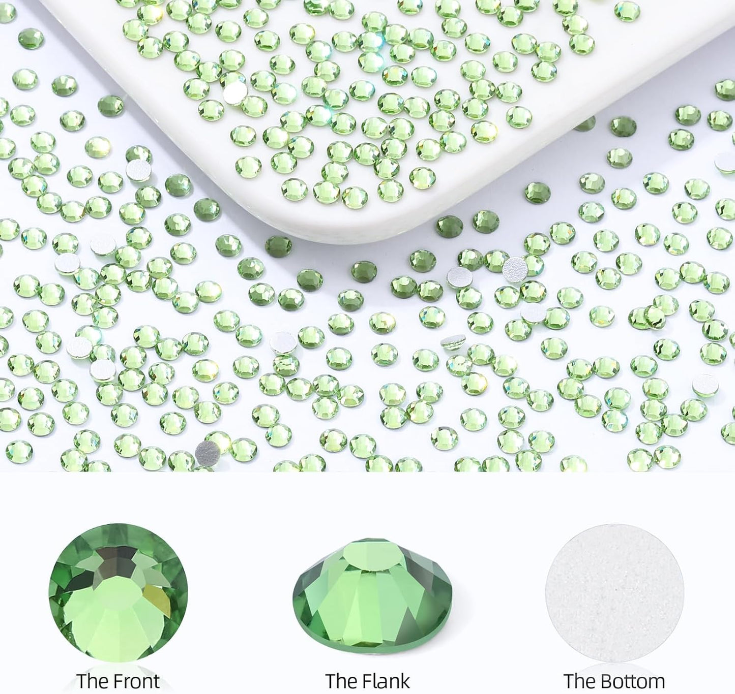 Light Green Flatback Rhinestones, Glass Rhinestones for Nail Art and Craft, Glue Fix, Loose Crystal Gemstones(Lt.Green, SS4, 2880pcs, 1.5-1.7mm)