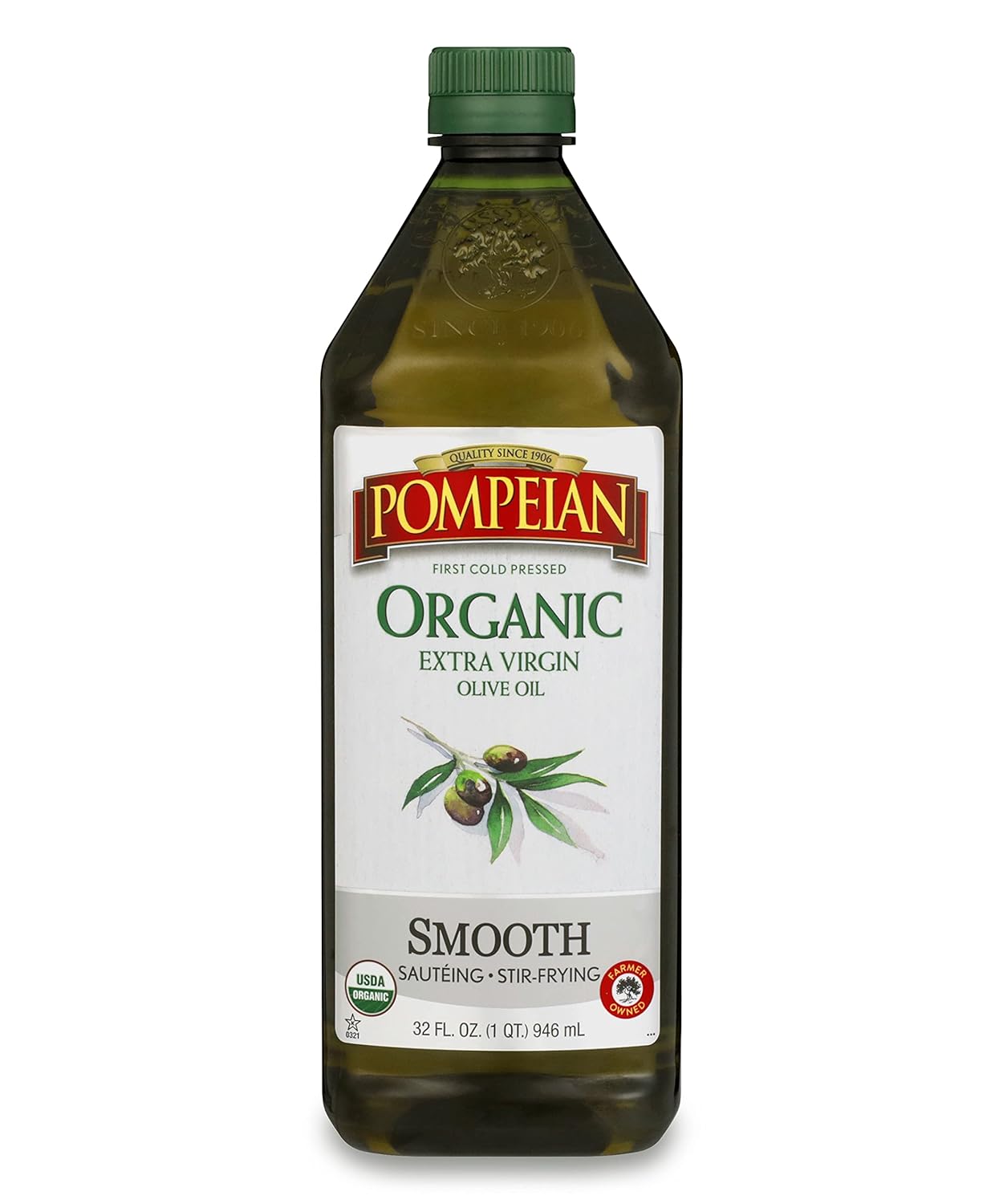Pompeian USDA Organic Smooth Extra Virgin Olive Oil, Contains Polyphenols, First Cold Pressed, 32 Fl Oz
