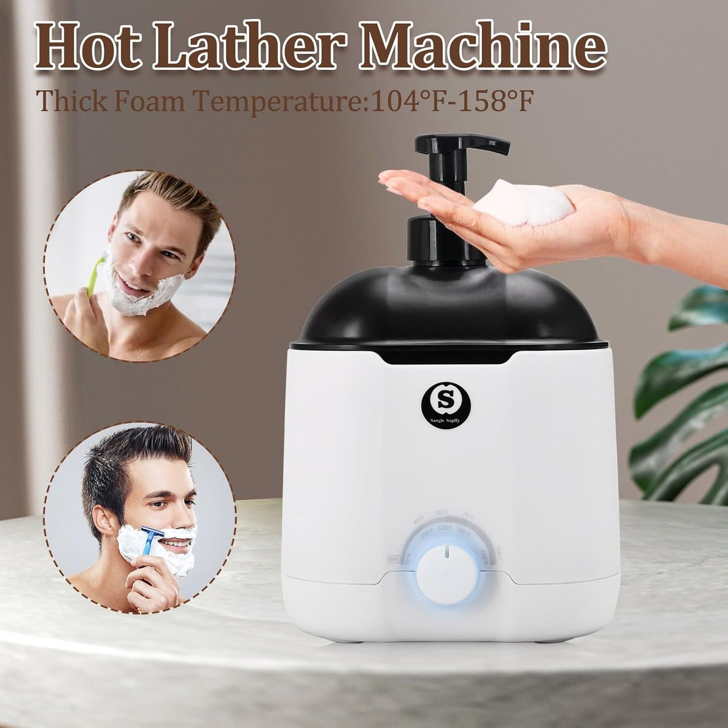 SANGLE SOPFFY Hot Lather Machine,Shaving Cream Warmer for Men 800ML Large Capacity Heated Shaving Cream Dispenser for Home Salon Barber Shop Spa With 2 Pumps,Christmas and Birthday Gift (White)
