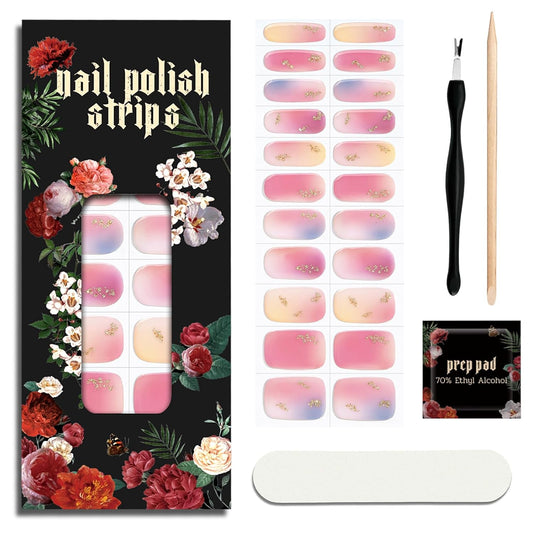 Nail Polish Strips - 22 Pcs Salon Quality Gel Nail Stickers - Long Lasting Wraps (Stardust Pink Kiss)