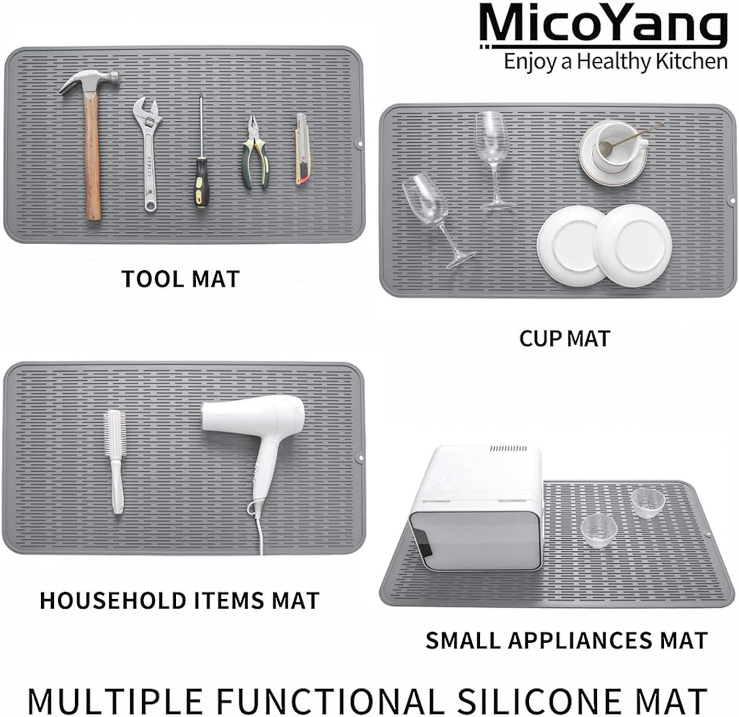 Silicone Dish Drying Mat for Multiple Usage,Easy clean,Eco-friendly,Heat-resistant Silicone Mat for Kitchen Counter or Sink,Refrigerator or Drawer Liner Grey 4XL 32 inches x 18 inches