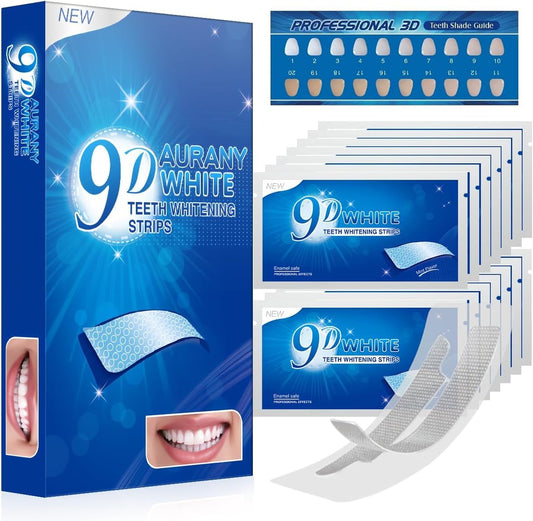 9D Sensitive Teeth Whitening Strips- Professional Enamel-Safe Formula, Fast Stain Removal for Coffee Drinkers & Smokers, Sensitivity-Free Whitening Kit-14Pairs (28Strips)