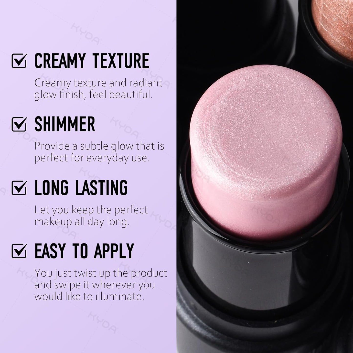 Ownest 2 Colors Highlighter Stick, Shimmer Glow Cream Highlighter for Face & Body, Subtle Shimmer Face Illuminator, Buildable, Blendable, Smooth Hydrating Radiance Balm, for All Skin Types