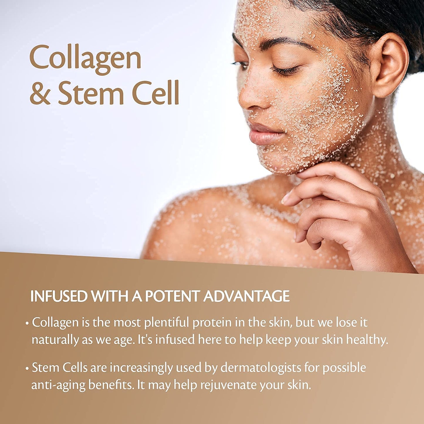 Brown Sugar Scrub Face Foot & Body Exfoliator Infused with Collagen and Stem Cell Exfoliating Salt Body Scrub for Toning Skin Cellulite Skin Care, 12oz by M3 Naturals