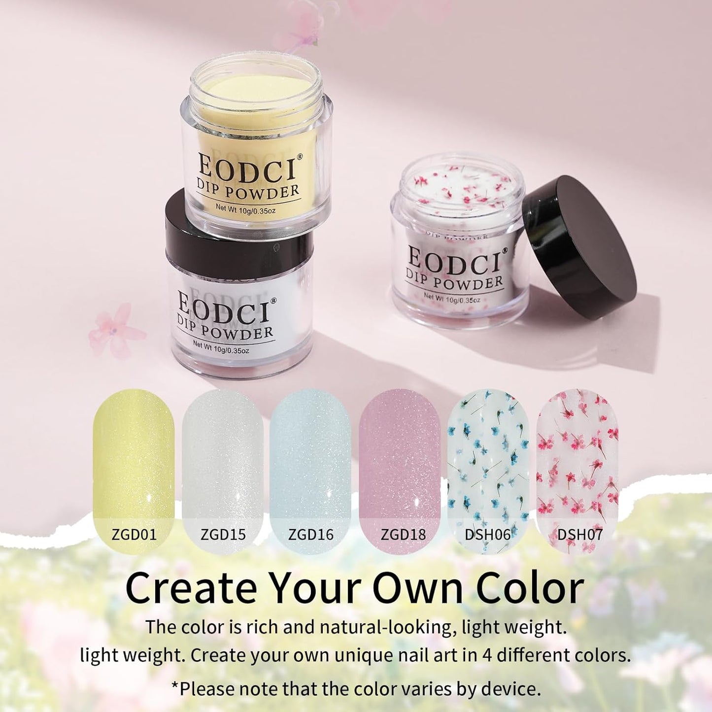 Dip Powder Nail Transparent Crystal Dried Flower Set, 6 Colors Dipping Powder Kit With Base & Top Coat/Activator/Brush Saver, Nail Art Manicure Salon DIY for Daily at Home Party Gifts for Women