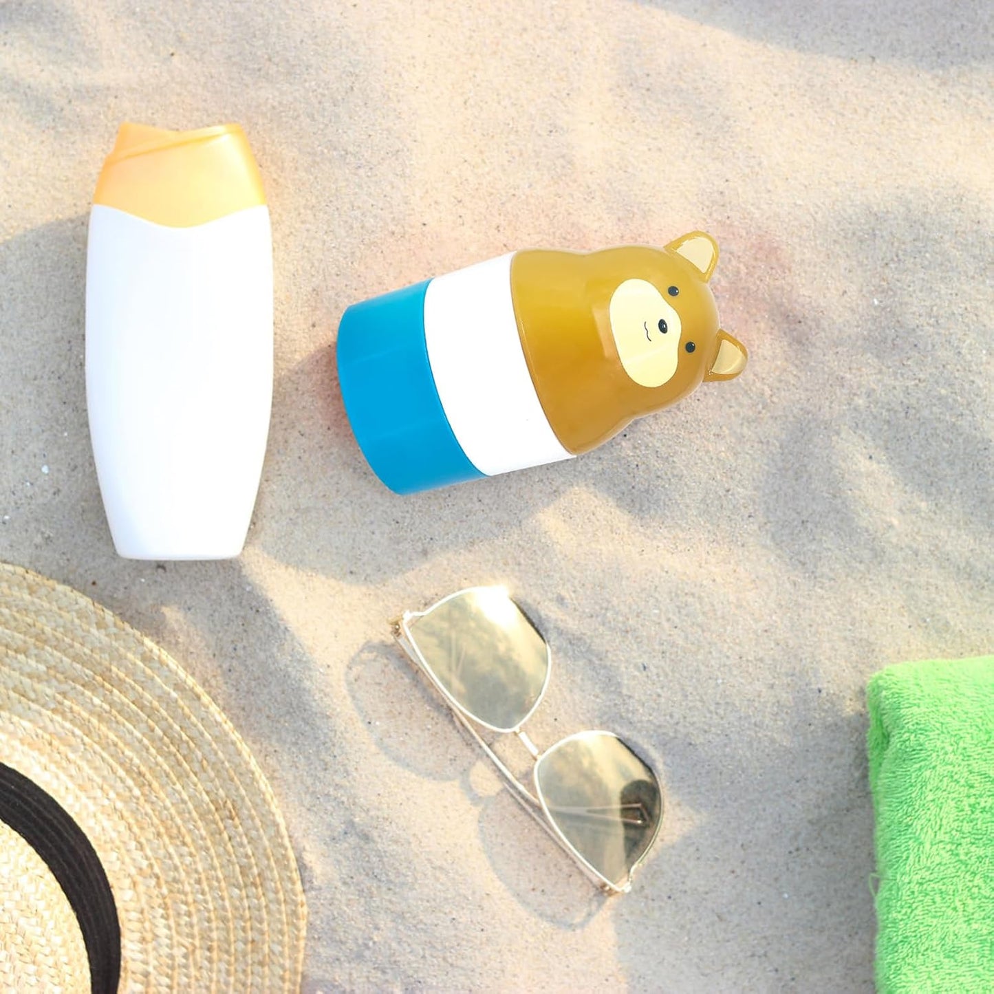 Sunscreen Applicator, Blue Bear Refillable Roll on Sponge Sunscreen Holds 2.5fl oz for Kids Women Men Outdoor Mess Free Portable Travel