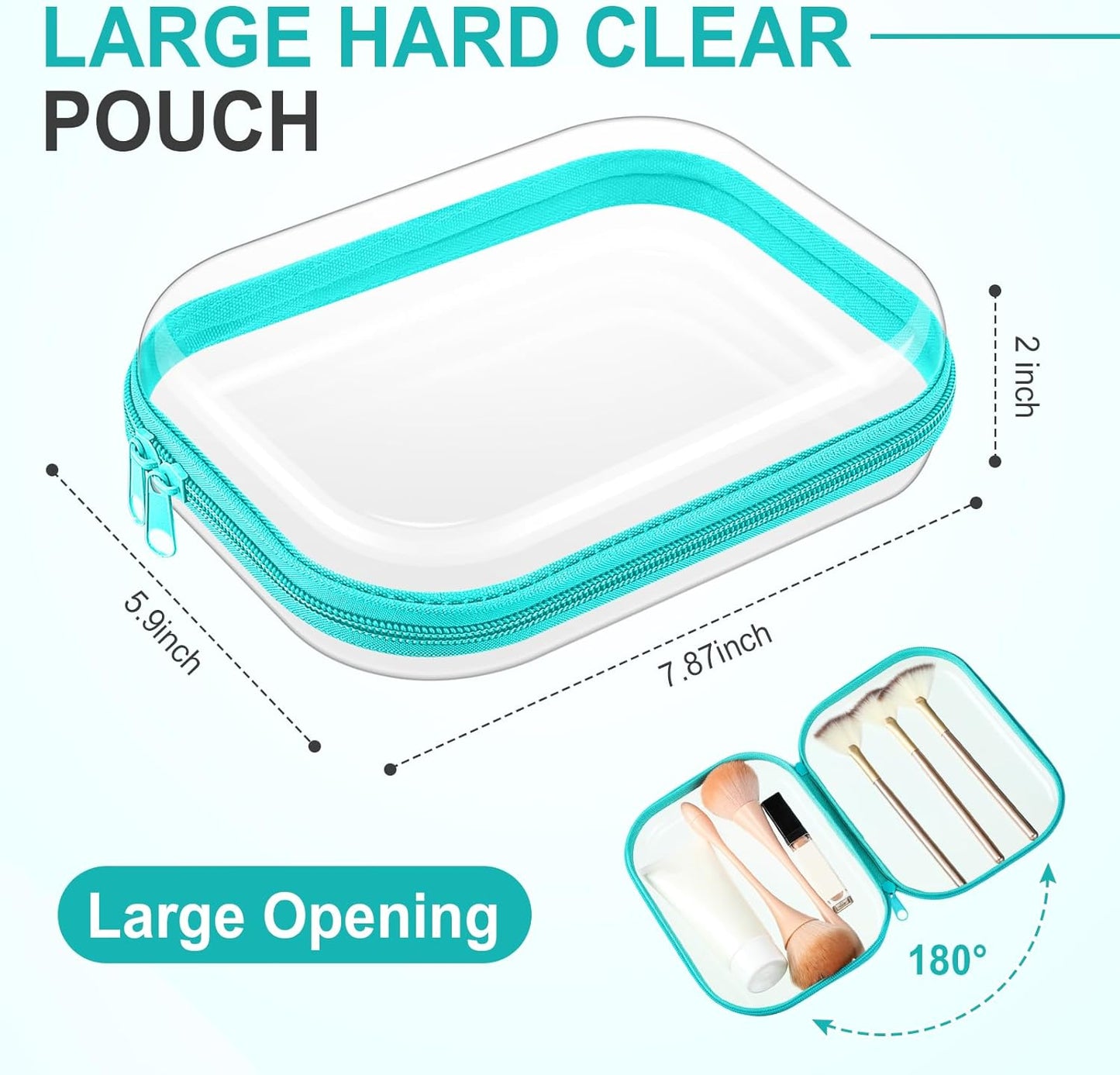 Sanwuta 6 Pcs Clear Hard Zipper Case Pencil Pouches Hard Plastic Zipper Pouches Makeup Bag Transparent Cases for Snacks Plastic Storage Organizer Box for Travel(Teal,7.87 x 5.9 x 2 Inch)