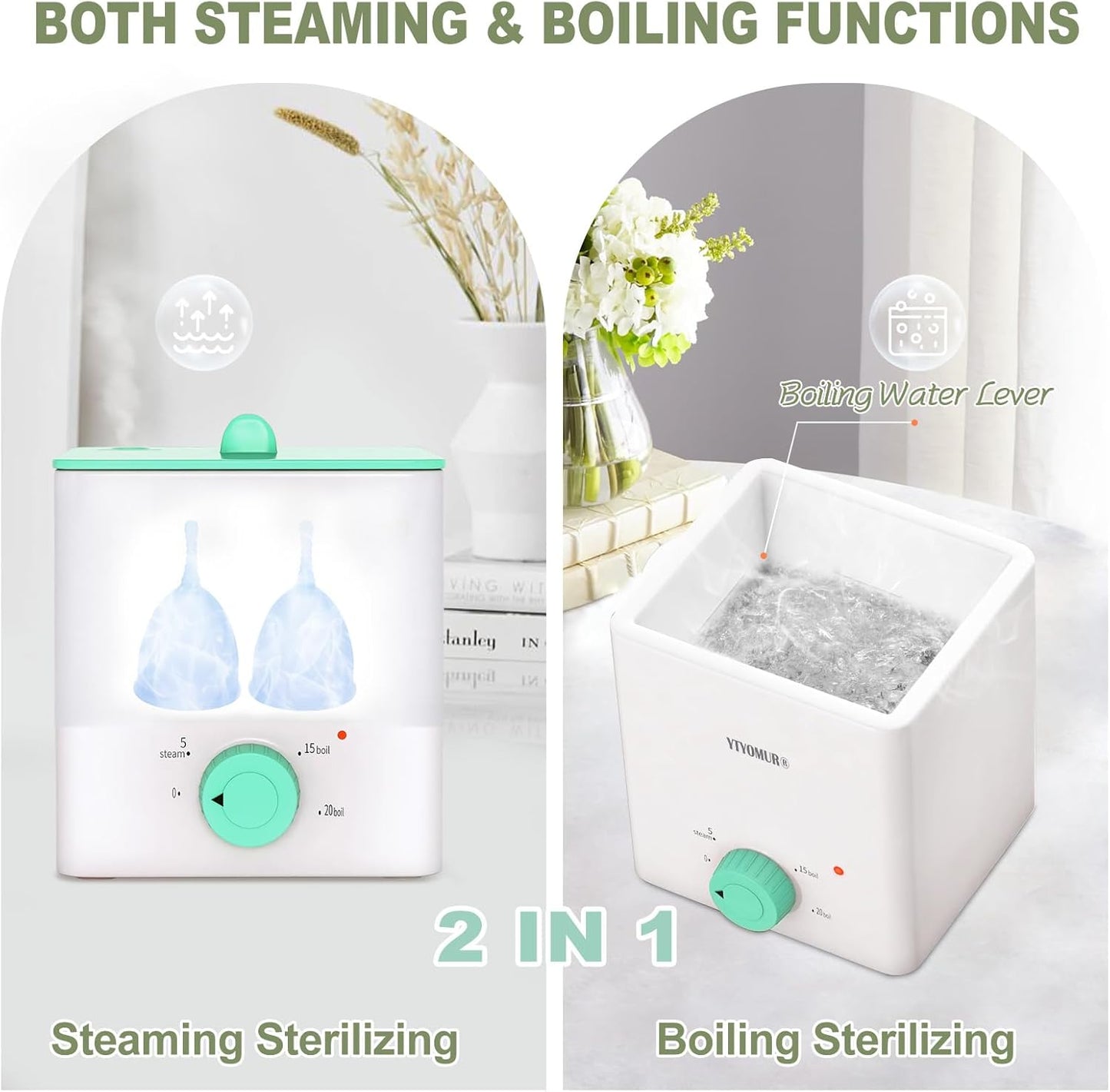 Menstrual Cups with Sterilizer, 2 Reusable Period Cups for Women, Tampon and Pad Alternative, Feminine Cup with Cleaner Set