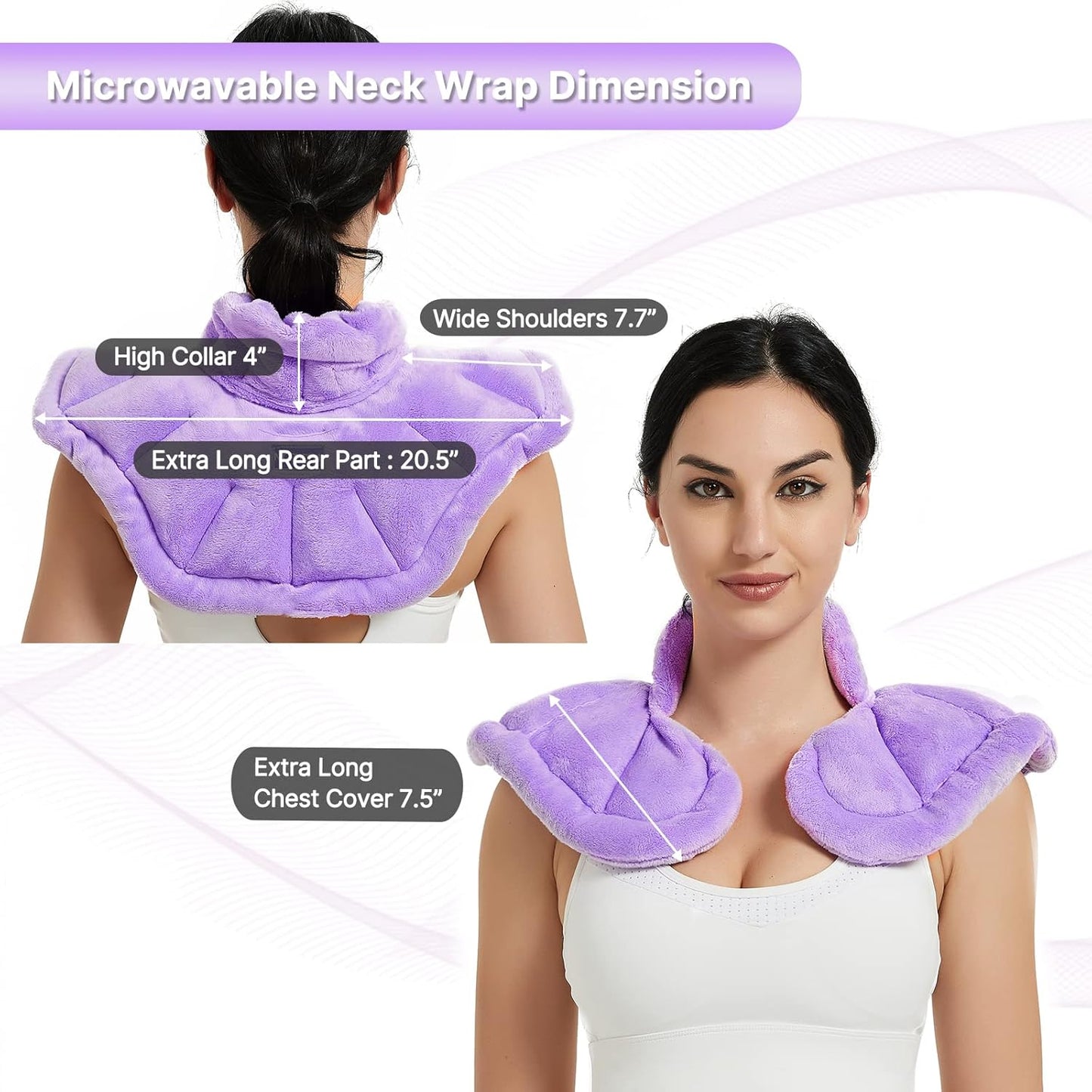 Neck Heating Pad Microwavable for Shoulders, Warmer Wrap Microwave Heating Pad for Neck and Shoulders for Pain Relief - Purple