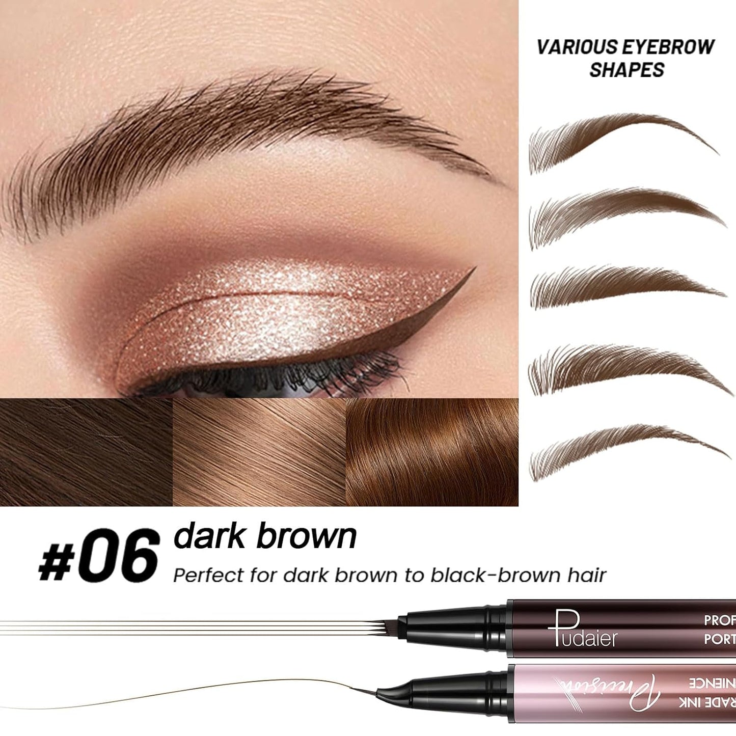 Eyebrow Pen, Waterproof Microblading Eyebrow Pencil, 2-in-1 Dual-Ended 4 Tip Eye Brow Makeup Pen for Women with Precise Curved Brush-Tip Create Natural Hair-Like Brows, Last All-Day (Dark Brown)