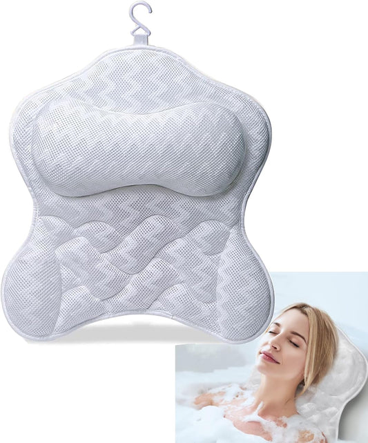 Bath Pillow Bathtub Pillow for Neck Back Support 4D Bath Tub Pillow with 6 Strong Suction Perfect Bath Gift for Women