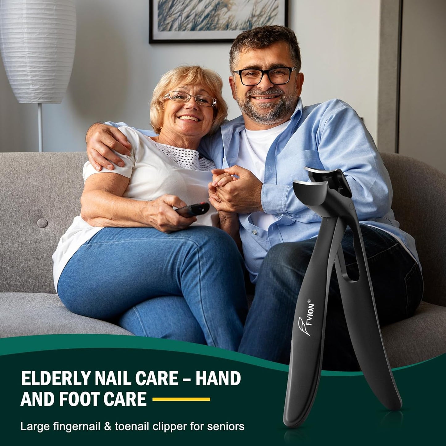 FVION 1Pcs Angled Head Nail Clippers for Seniors, Ergonomic Toenail Clipper for Thick Nails Trimming, Stainless Steel Nail Cutter Trimmer with Catcher for Men and Women (Black)