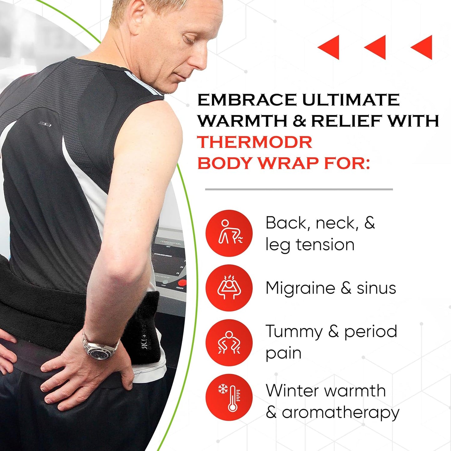 Microwavable Heating Pad for Neck, Back, & Shoulders - Heating Bean Bag Microwavable Pillow w/Elasticated Strap - Wheat & Unscented Heating Pad Wrap - ThermoDR, Black