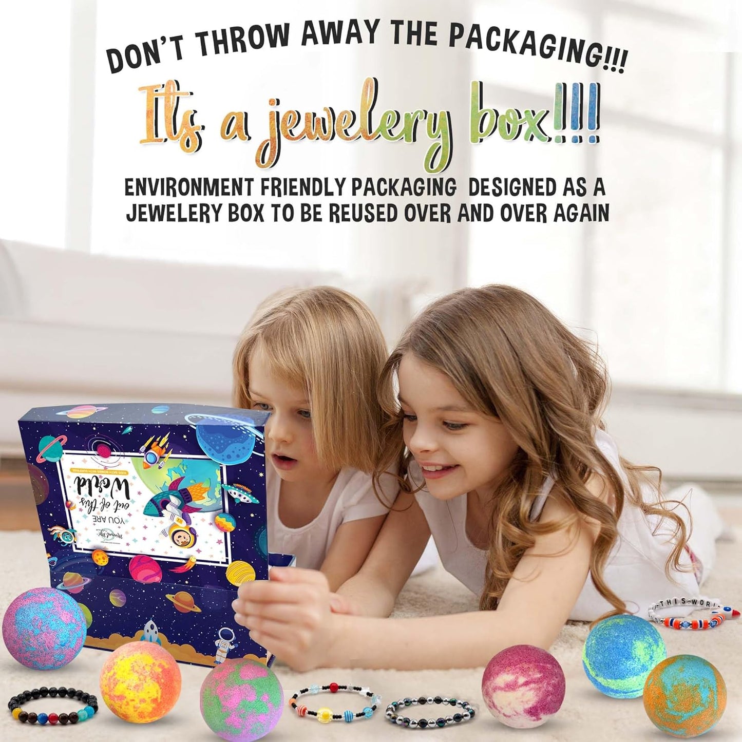 Bath Bombs for Kids with Surprise Inside, Bath Bombs with Surprise Jewelry & Jewelry Box - Organic, Skin Moisturizing, Natural Kids Space Galaxy Bracelets, Birthday Gifts for Boys, Girls
