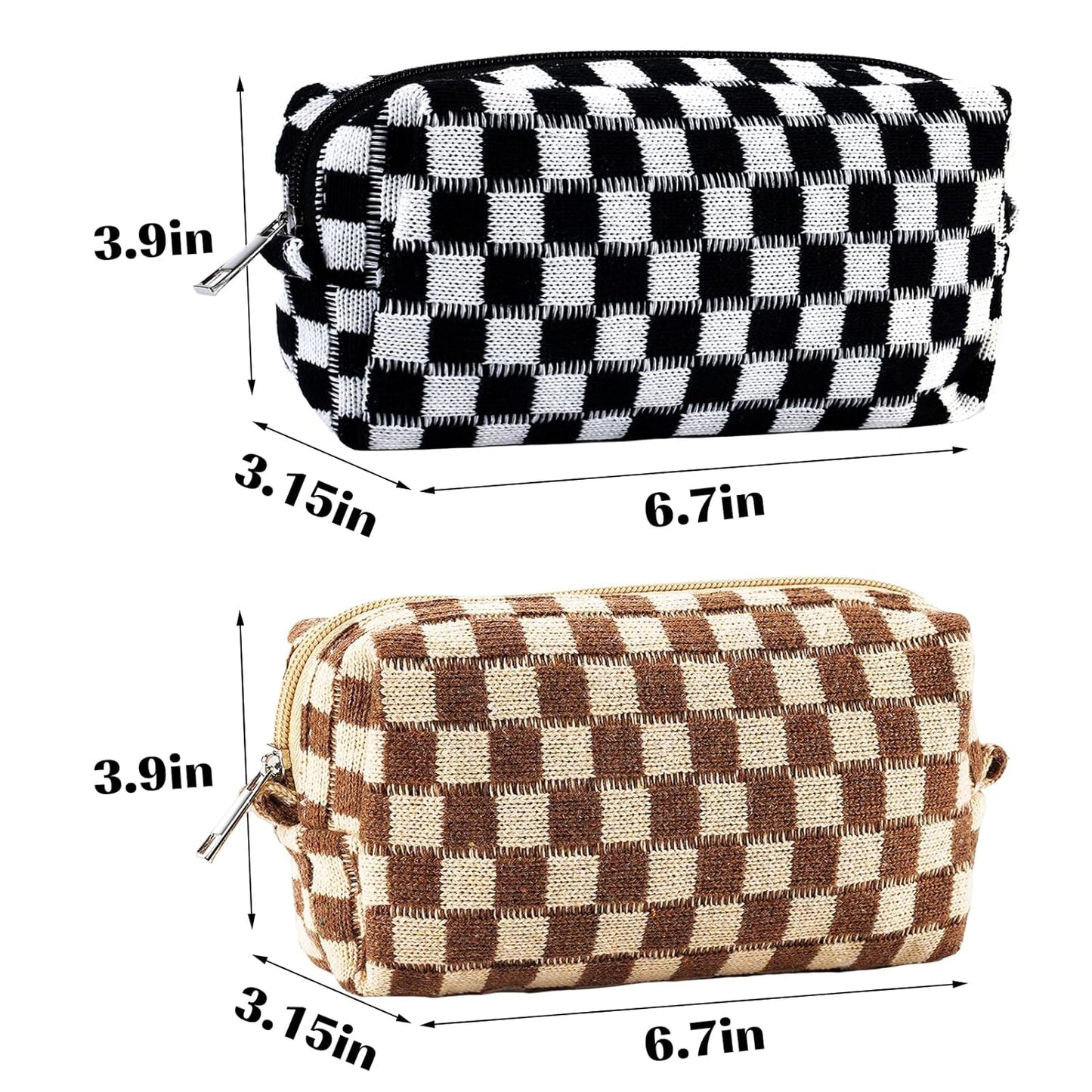 ZLFSRQ 2Pcs Checkered Pencil Case Cute Pencil Pouch for Teens Checkered Makeup Bag Medium Travel Cosmetic Bag Preppy Makeup Pouch for Purse Aesthetic Zipper Toiletry Bags Organizer(Black/Brown)