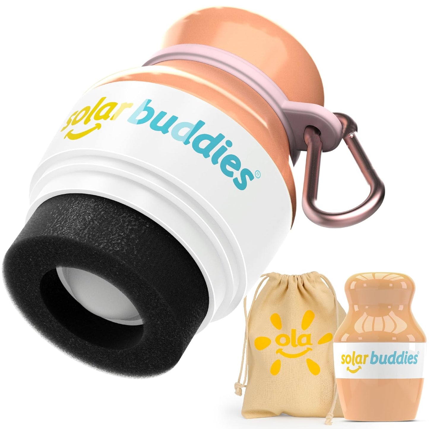 Solar Buddies Bag Bundle & Carabina Clip - Full Green - Refillable Roll on Sponge Sunscreen, Suncream & Lotion Applicator For Kids, Adults & Families - Holds 3.4fl oz, Perfect Size for Travel