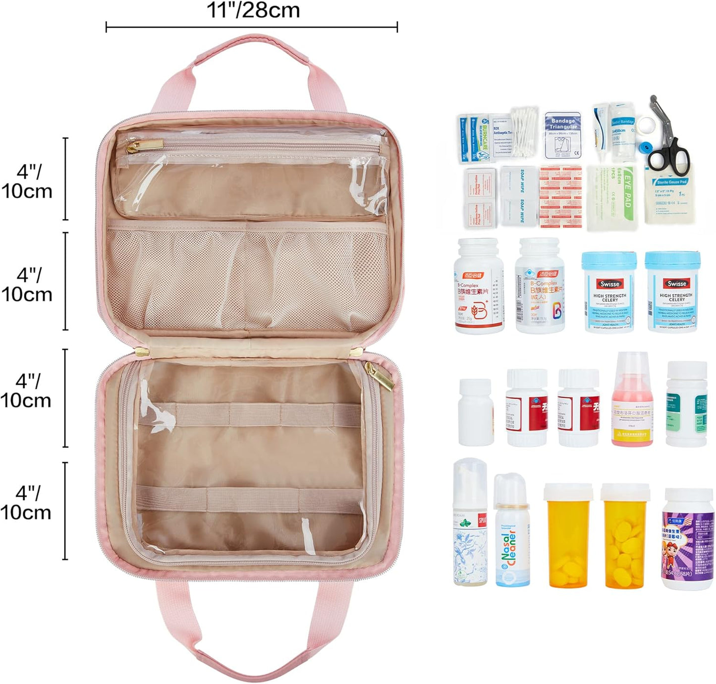 Leudes Travel Pill Bottle Organizer,Medicine Organizer and Storage,Home Medication Bag, Cases,Carrier for Pills,Vitamin,Fish Oil,Supplements for Women and Men (Medium, Pink)