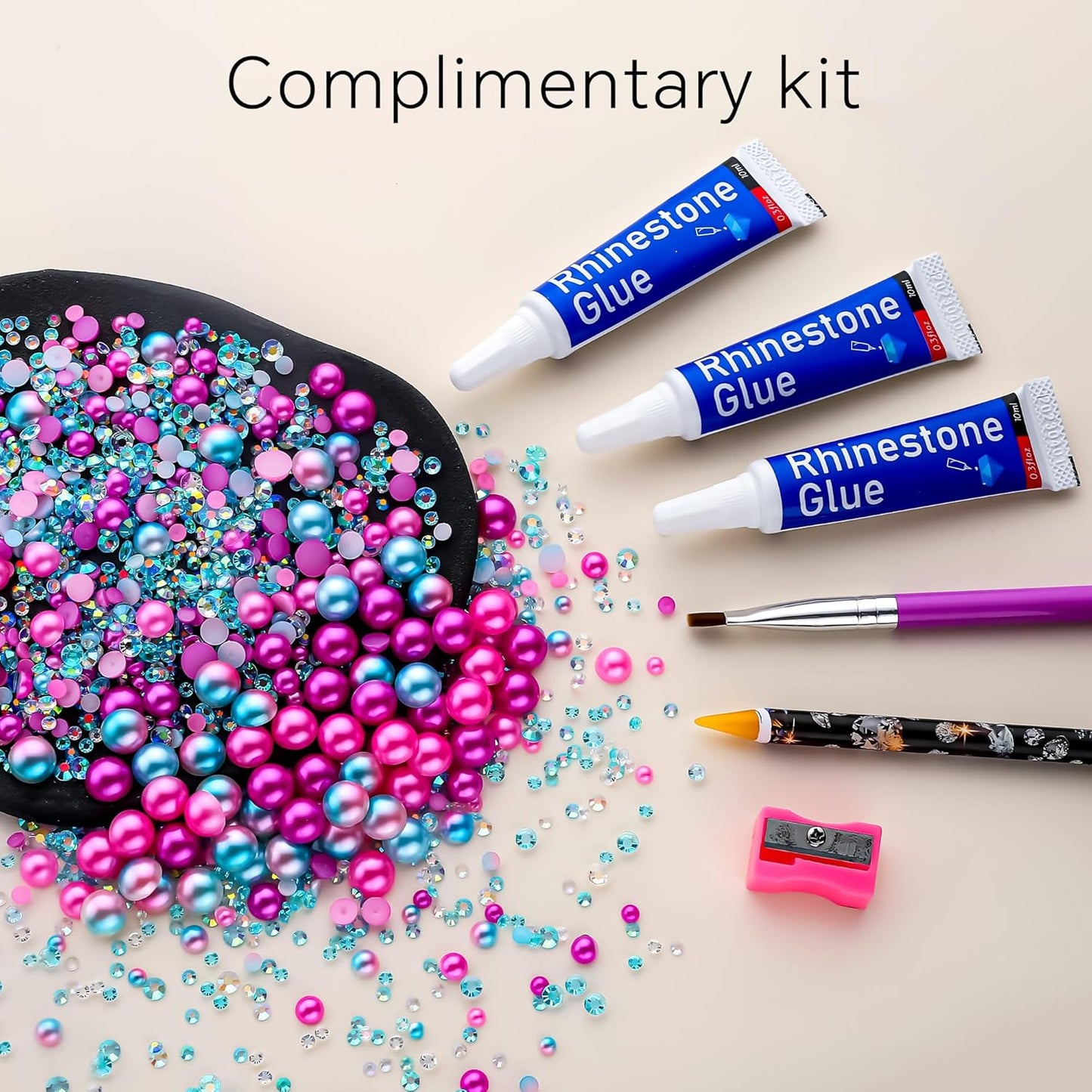 60g Mermaid Pearls Rhinestones for Crafts Mixed Size 3mm-10mm AB Color Round Half Pearls Flatback Pearl Beads and Resin Rhinestones Set for Face Art with Gel