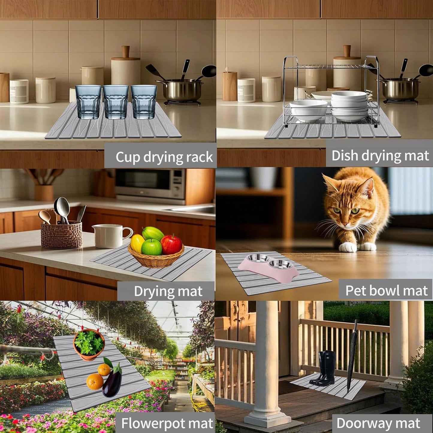 Dish Drying Matt and Foldable Stone Dish Drying Mat, Quick Drying Stone Bath Mat For Kitchen Counter and Sink Use by Dish Rack,Countertop Mat for Mom,Light Grey