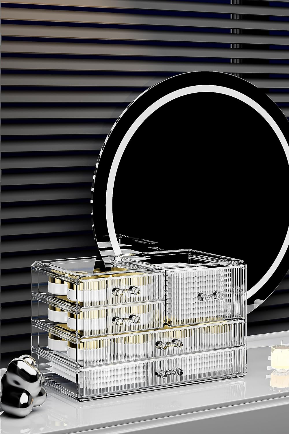 ZHIAI Stackable Storage Drawers, Acrylic Bathroom Counter Organizer Clear Makeup Organizers for Vanity, Kitchen Cabinets, Bathroom, Undersink, Home Organization and Storage (5 Drawers, Pattern E)