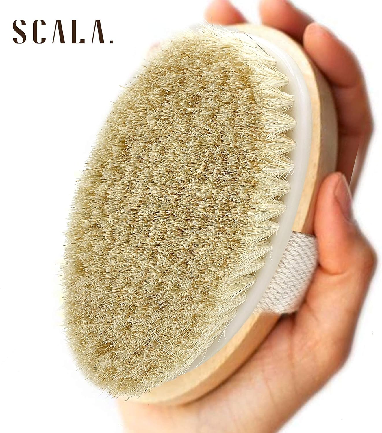 Dry Brushing Body Brush SCALA Natural Bristle Body Brush, Soft Body Exfoliating Brush Scrub for Dead Skin, Cellulite, Lymphatic Drainage, Blood Flow – Thicker & Stronger Medium Strength