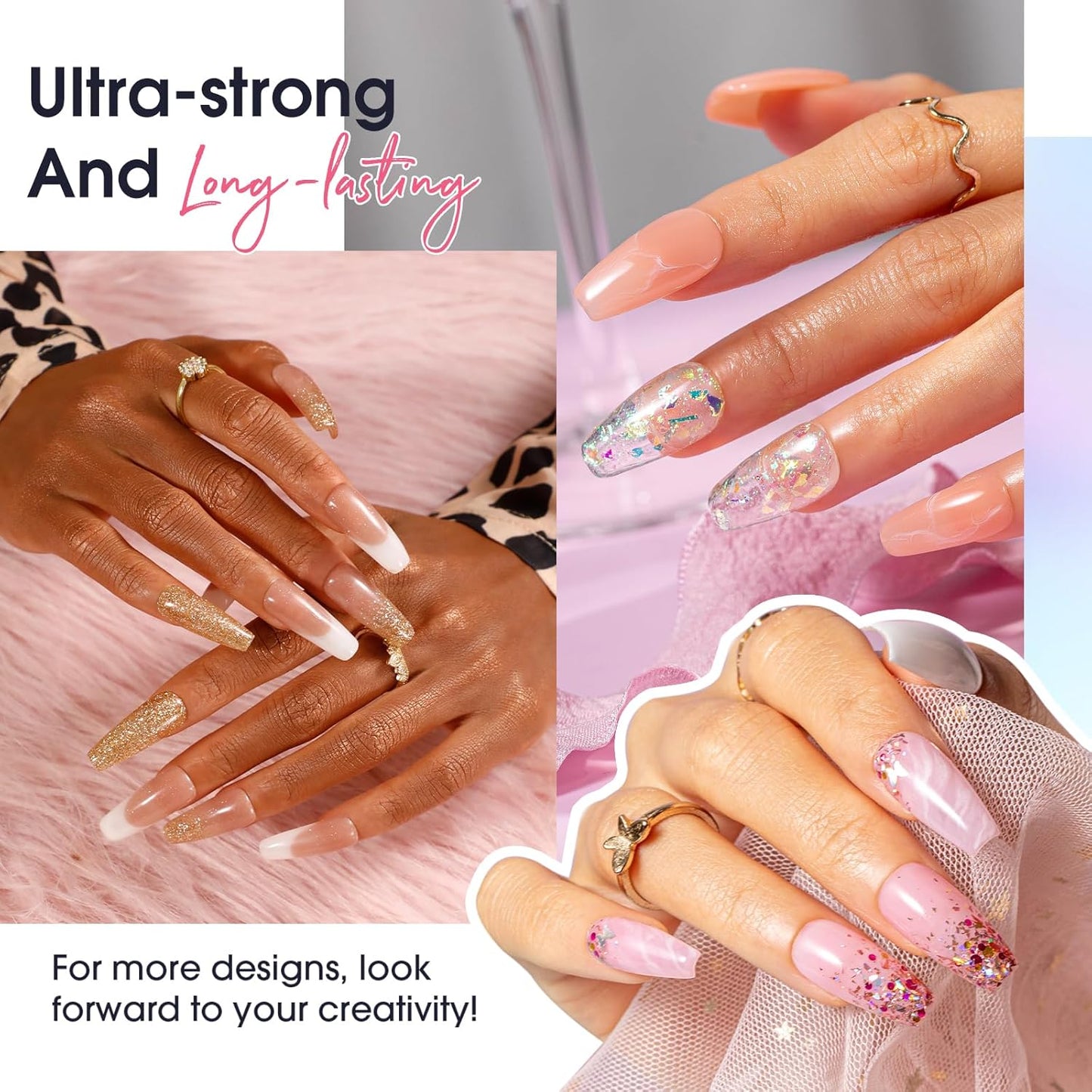 ROSALIND 20 Poly Nail Gel Kit with Mini Nail Lamp Glitter Collection with Tools Clear Poly Nail Gel Starter Kit with Nail Forms Base Coat Coat Basic Tools for Beginners with Everything