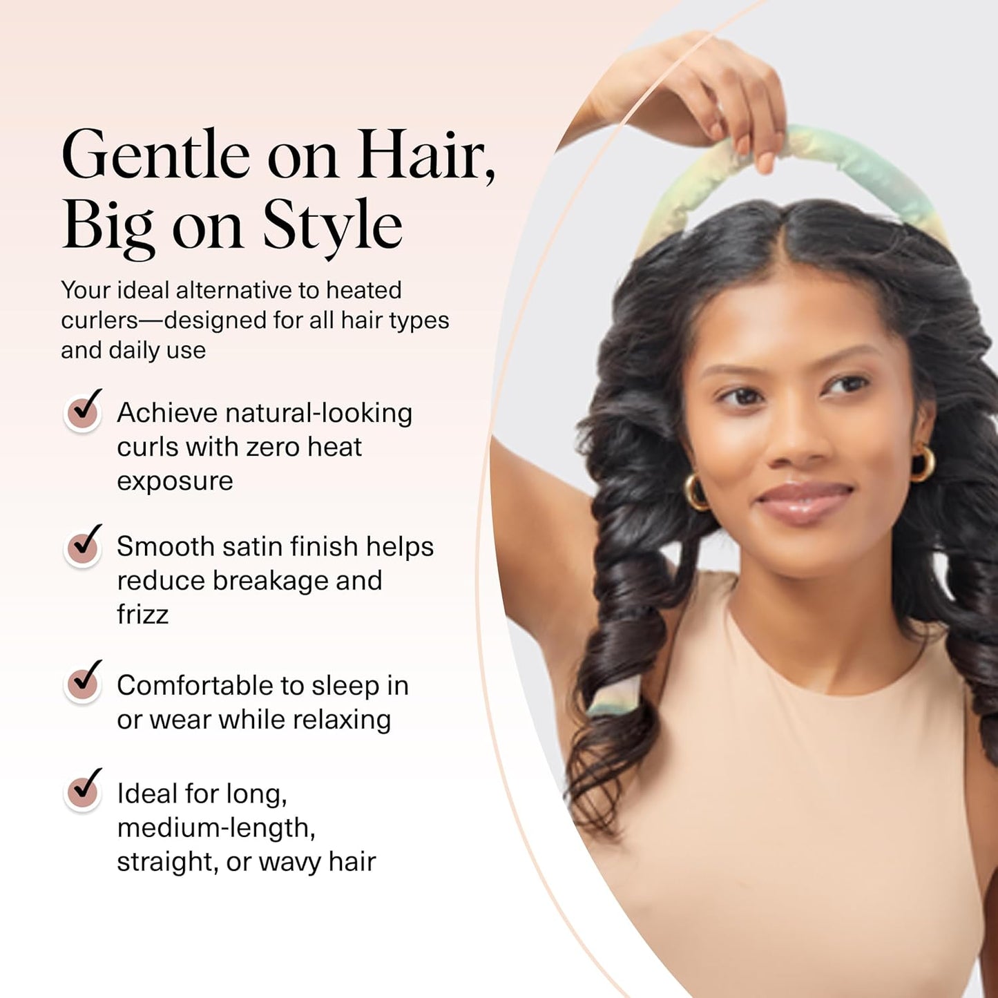 Kitsch Satin Heatless Hair Curler Set - Heatless Curls Overnight, Hair Rollers for Soft Curls & Frizz-Free Styling, No Heat Curlers To Sleep in, Curling Rod Headband with 2 Scrunchies - Aura